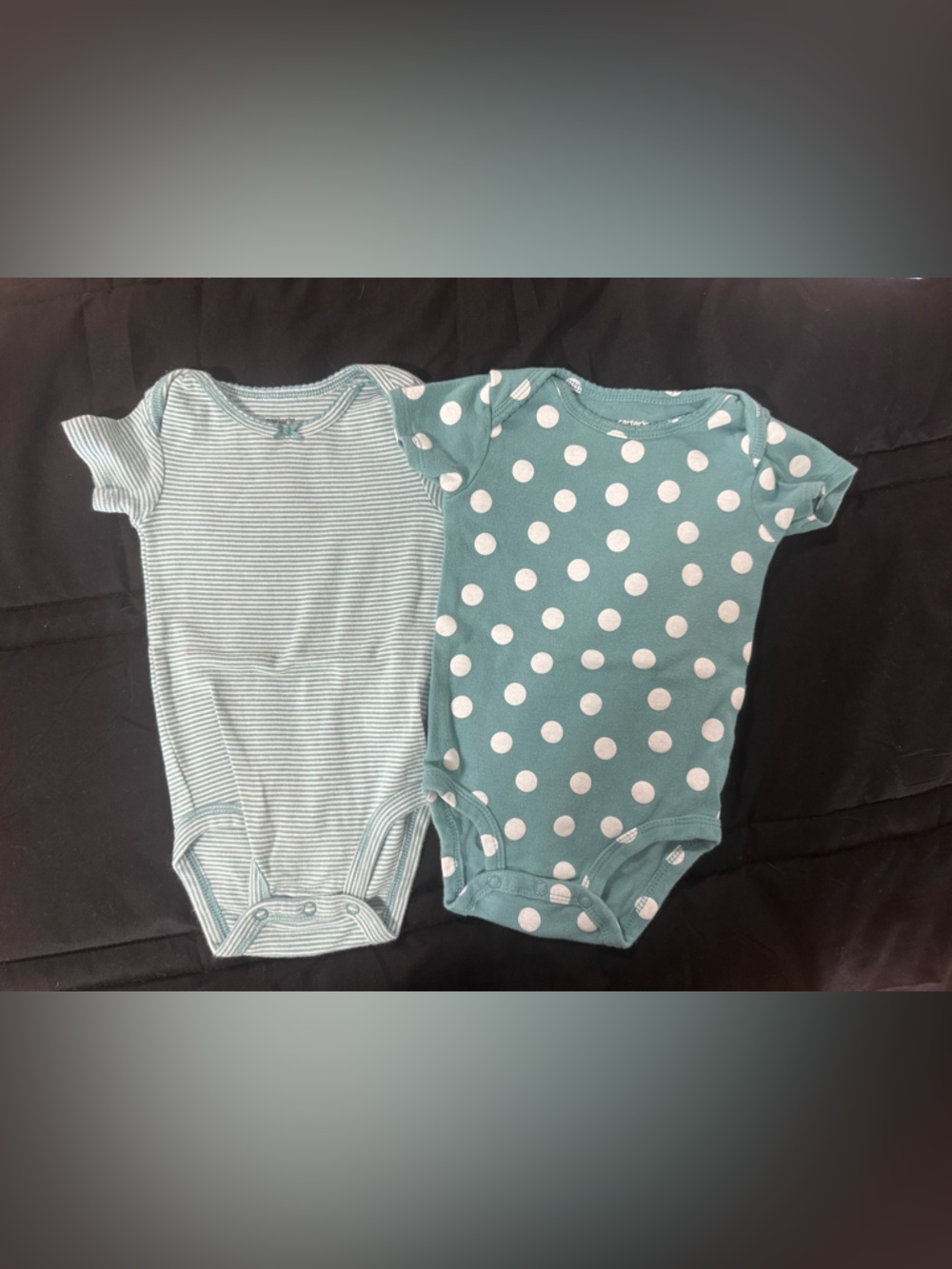 Carter's Teal Polka Dot & Teal Stripe Short-Sleeve Baby One-Pieces